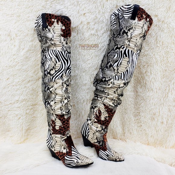Thigh high Western slouch cowboy boots Animal - Picture 2 of 16